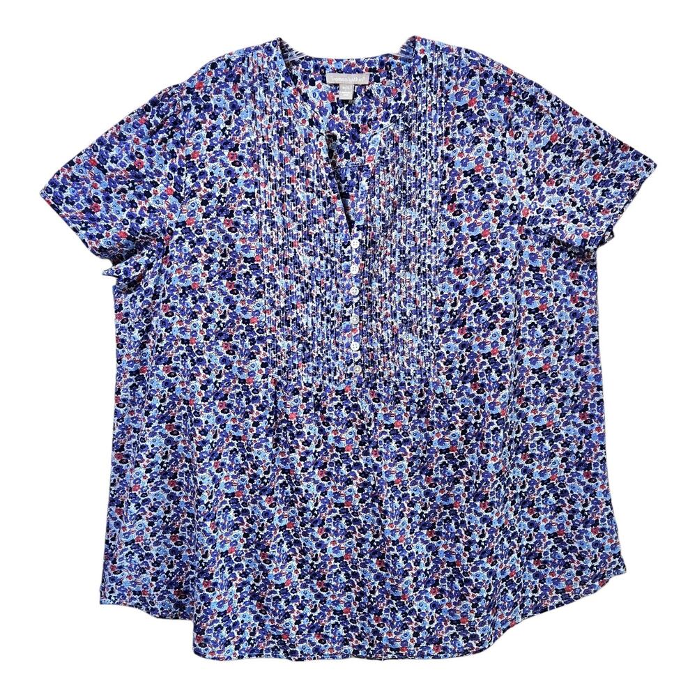WOMAN WITHIN Plus 18 20 Tunic Blouse Floral Purple Pink Pleated Cotton 50"